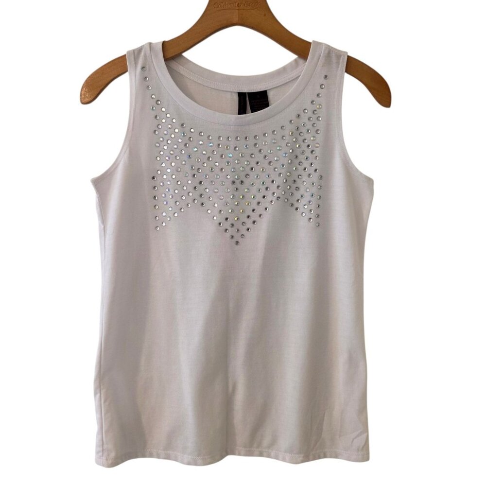 Heart N Crush Embellished Top Sleeveless White Size S‎ NWOT
